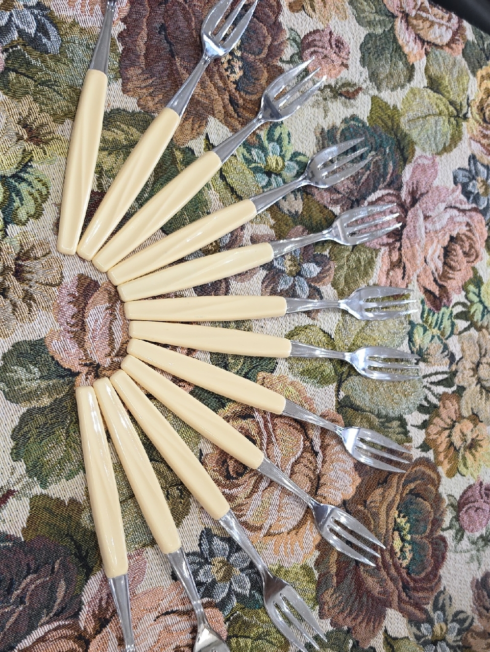 Vintage 1960 Germany Cream Handle  Fork Set — 12 Forks Home Dining